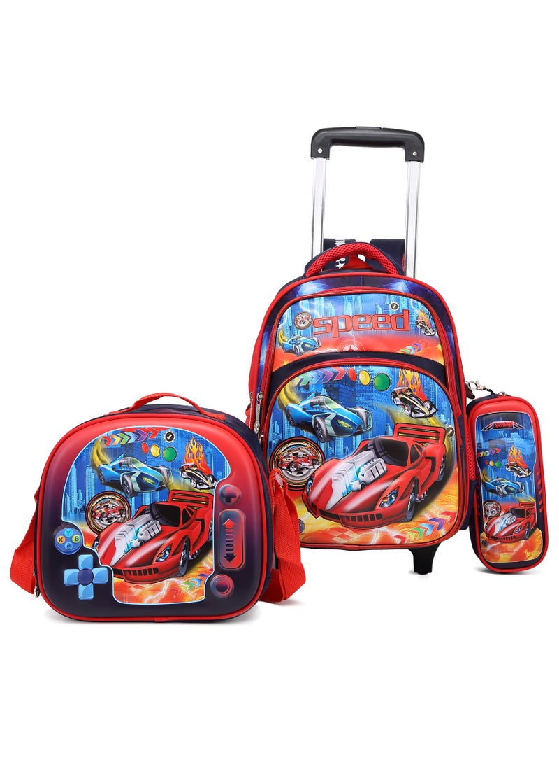 Stargold Baby Backpack 3Pcs For Baby Boys 1 lunch 1 Pencil Box And 1 Bag With Adjustable Strap For School 2 Wheels 14 Inch  - Image 1