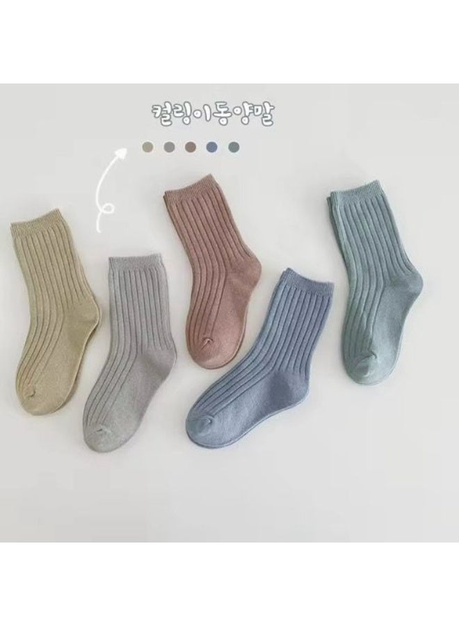 Lion Llama Baby Girl Ribbed Crew Socks Set of 5 Pairs | Soft Cotton Blend Mid-Calf Socks for Toddlers & Kids |  Multicolor Pastel Design