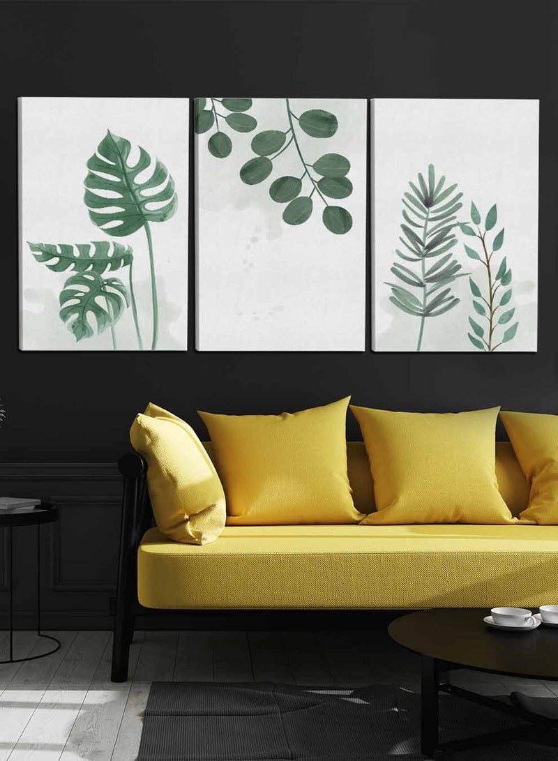 لوحة طقم من ٣ لوحات كانفاس على إطار خشبي، تصميم أوراق نباتية برية، للمنزل، غرفة المعيشة، المكتب، الديكور - Image 2