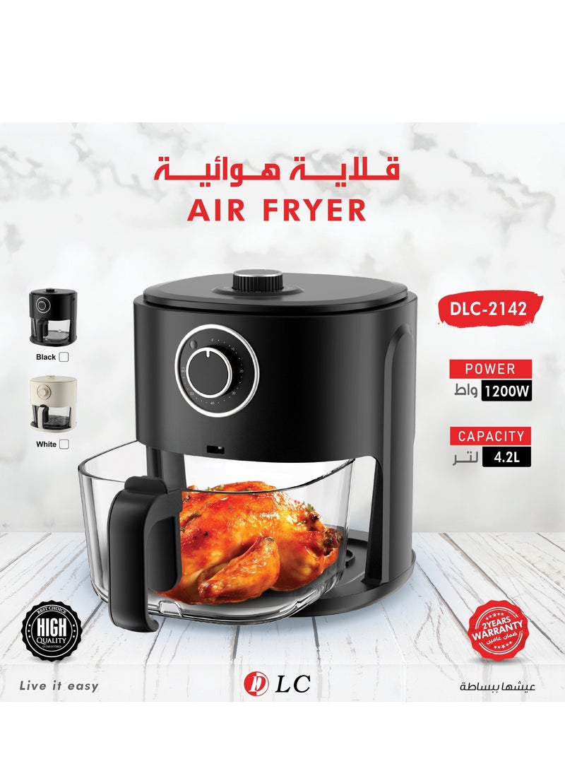ال سي مقلاة هوائية - سعة 4.2 لتر، قوة 1200 واط، تصميم سلة زجاجية - أسود - Image 1