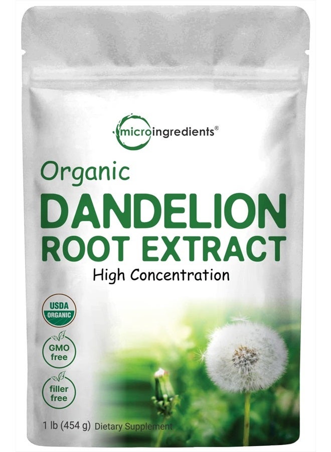 Micro Ingredients مسحوق شاي جذر الهندباء العضوي، 1 رطل | يصل إلى 450 حصة | مصدر شاي داكن ممتاز للمشروبات اليومية | مكمل الهندباء المحمص 100% | خالي من الكافيين، غير معدّل وراثيًا، أكياس قابلة لإعادة التدوير صديقة للبيئة - Image 1
