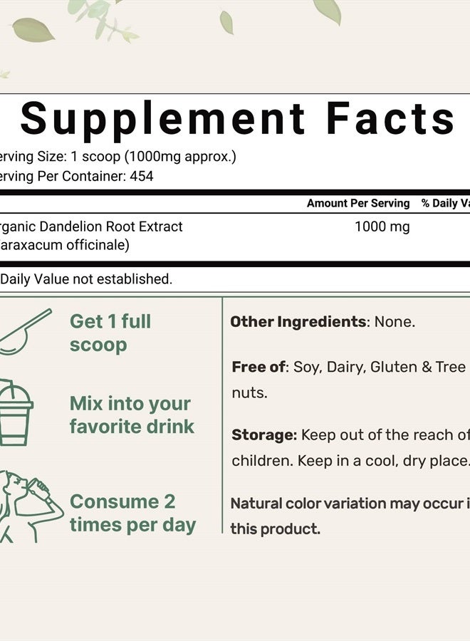 Micro Ingredients مسحوق شاي جذر الهندباء العضوي، 1 رطل | يصل إلى 450 حصة | مصدر شاي داكن ممتاز للمشروبات اليومية | مكمل الهندباء المحمص 100% | خالي من الكافيين، غير معدّل وراثيًا، أكياس قابلة لإعادة التدوير صديقة للبيئة - Image 2