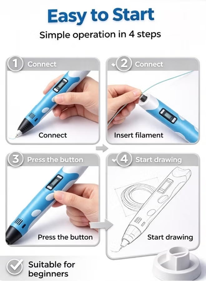 Comysubao 3D Printing Pen , 3D Drawing Pen with USB Charging, Creative Educational Toy for Children, Three-Dimensional Painting & Graffiti Pen, High-Temperature Modeling Craft Set, Creative Gift for Boys & Girls - Image 3