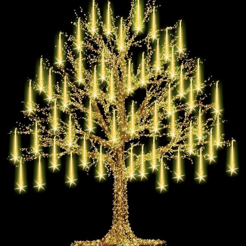 Litehom Rain Drop LED Meteor Shower 192 LEDs 8 Tubes (11.8") | Icicle Falling Effect for Diwali, Christmas, New Year, Home & Outdoor Decoration, Balcony, Tree, Party Decor (Warm-White) - Image 1