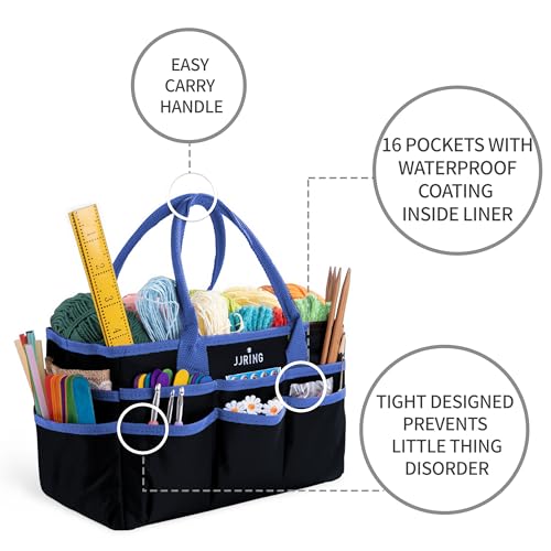 Jjring Craft and Art Organizer Tote Bag - 600D Blue Nylon Fabric Art Caddy with Pockets - for Art, Craft, Sewing, Medical, and Office Supplies Storage - Image 4