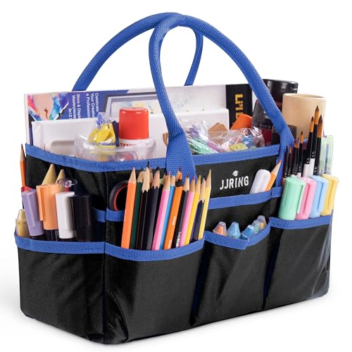 Jjring Craft and Art Organizer Tote Bag - 600D Blue Nylon Fabric Art Caddy with Pockets - for Art, Craft, Sewing, Medical, and Office Supplies Storage - Image 1