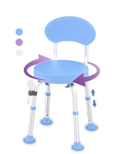 Fvzzin Swivel Shower Chair, 360° Non-Slip Shower Seat with Backrest for Elderly and Disabled, Height Adjustable Rotating Tub Bench for Seniors Bathroom Inside Shower with Compact Frame (Blue) - Image 1