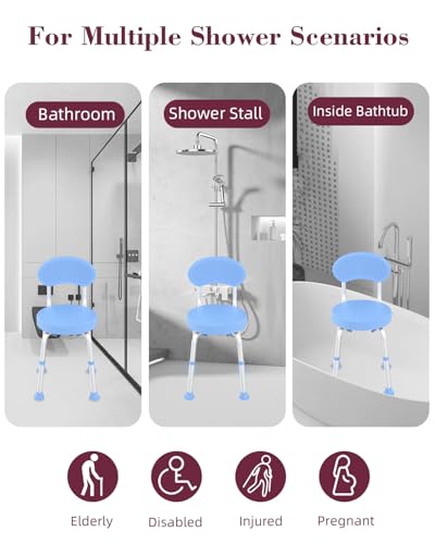 Fvzzin Swivel Shower Chair, 360° Non-Slip Shower Seat with Backrest for Elderly and Disabled, Height Adjustable Rotating Tub Bench for Seniors Bathroom Inside Shower with Compact Frame (Blue) - Image 5