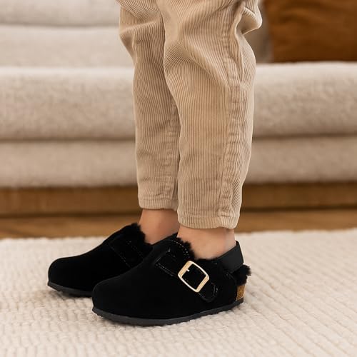 Project Cloud 100% Genuine Leather Kids Clogs with Natural Cork Footbed & Memory Foam Insole Arch Support - Non-Slip Clogs for Kids - Slippers Sandals for Boys & Girls Footwear(Jeanna, Black, 13) - Image 2