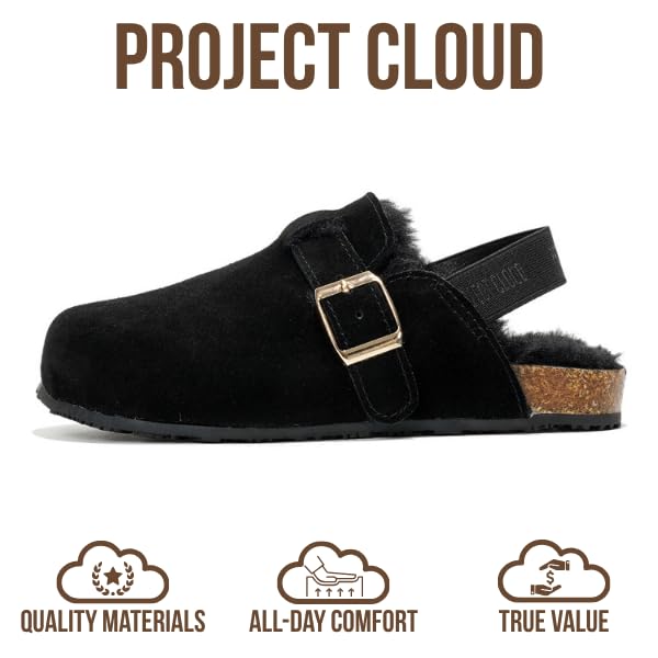 Project Cloud 100% Genuine Leather Kids Clogs with Natural Cork Footbed & Memory Foam Insole Arch Support - Non-Slip Clogs for Kids - Slippers Sandals for Boys & Girls Footwear(Jeanna, Black, 13) - Image 4