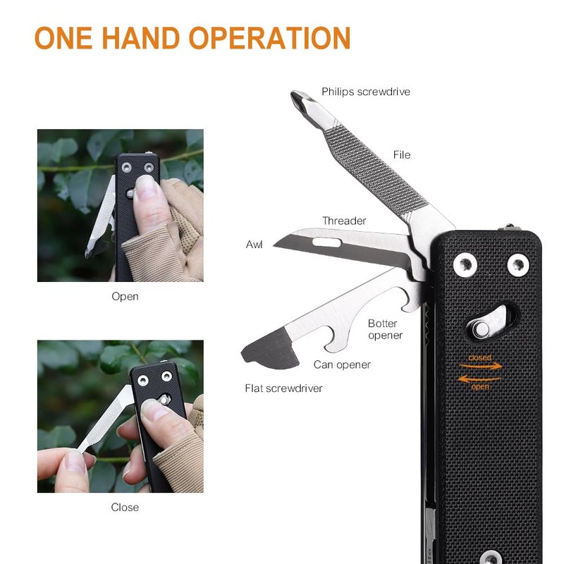 ROXON KS2 Elite D2 Blade 13 in 1 Mini Multi Tool function pocket knife with big scissor, G10 handle and Pocket clip, good for Camping/Backpacking/Emergencies/EDC Multitool (D2 Steel Blade) - Image 2