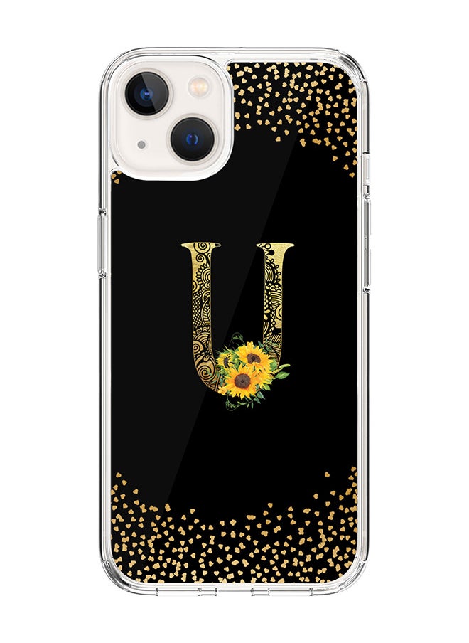 Stylizedd Classic Clear Case For iPhone 14 Plus, Hybrid Soft Case Thin Cover- Custom Monogram Initial Letter Mandala Floral Pattern Alphabet - U(Black)  - Image 1