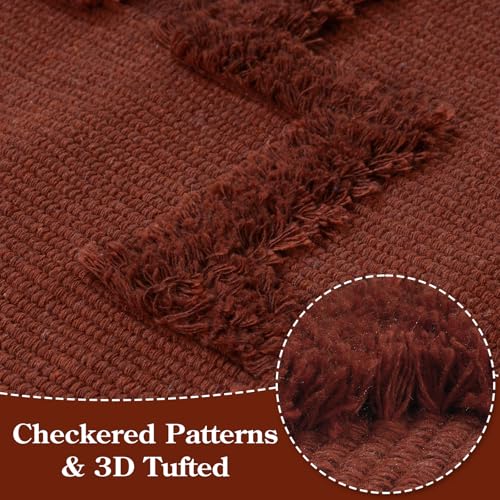Uphome Boho Bathroom Runner Rug 2' x 4.3', Washable Woven Cotton Bedroom Runners, Terracotta Aesthetic Tufted Entryway Runner Rugs, Bohemian Tribal Throw Rug for Bedside Living Room Laundry Kitchen - Image 3
