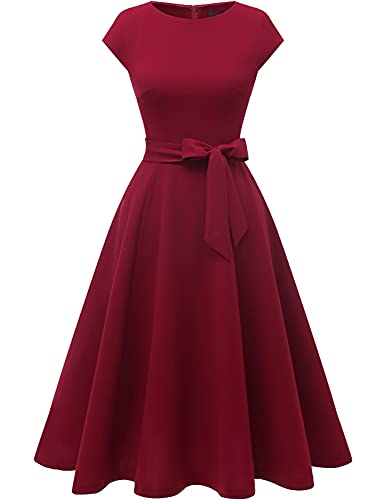 DRESSTELLS Red Christmas Holiday Party Cocktail Dresses for Women 2025, Formal Wedding Guest Church Vintage 50s Fit Flare Evening Gown Burgundy XS - Image 4