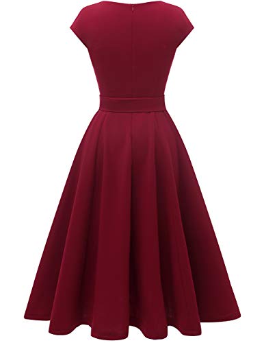 DRESSTELLS Red Christmas Holiday Party Cocktail Dresses for Women 2025, Formal Wedding Guest Church Vintage 50s Fit Flare Evening Gown Burgundy XS - Image 3