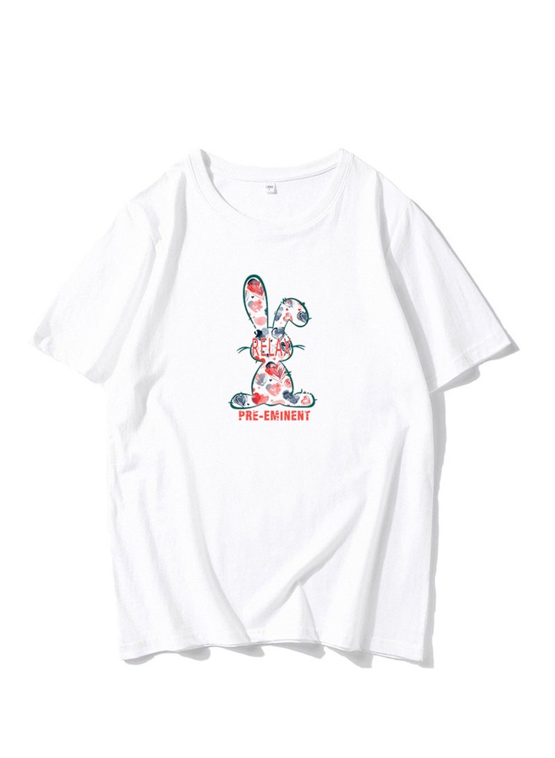 بطاقة طوق مستدير جديد من القطن القصير -sleeved t -shirt - Image 1