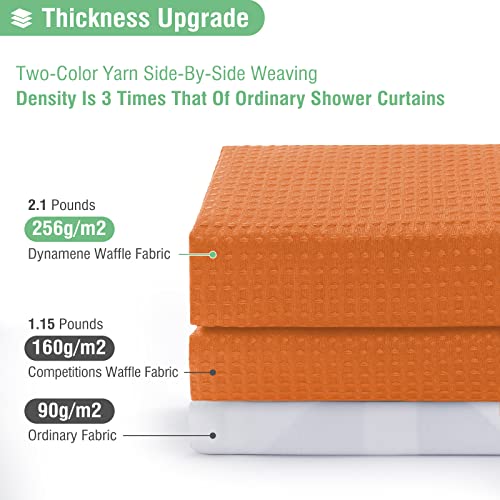 Dynamene Burnt Orange Fabric Shower Curtain - Waffle Weave Textured Heavy Duty Cloth Shower Curtains for Bathroom, 256GSM Hotel Luxury Weighted Bath Curtain Set with 12 Hooks,72x72, Burnt Orange - Image 2