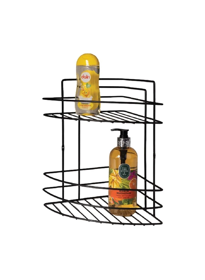 Primanova 2-Tier Elegant and Modern Design Fest Bath Corner Shelf Black 21.2 x 32.6 x 22 cm D-05245