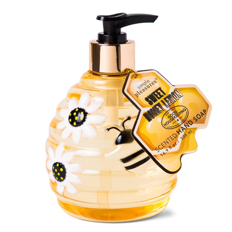 Simple Pleasures Beehive Sweet Honey Lemon Scented Liquid Hand Soap Dispenser - Plastic Novelty Decorative Refillable Hand Pump for Kitchen Countertops and Bathroom Sinks - Image 1