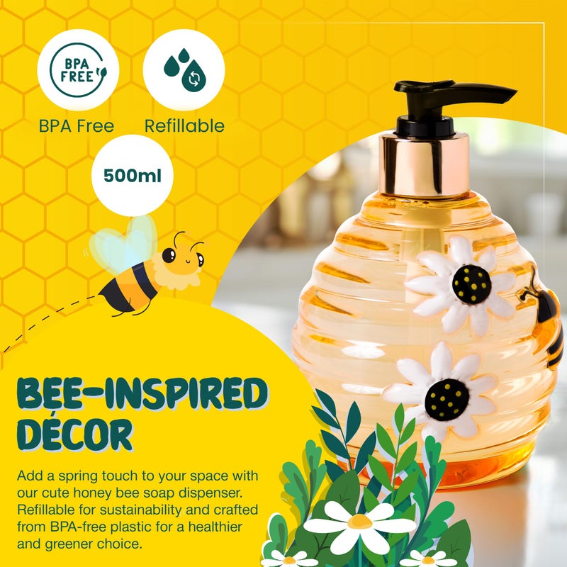 Simple Pleasures Beehive Sweet Honey Lemon Scented Liquid Hand Soap Dispenser - Plastic Novelty Decorative Refillable Hand Pump for Kitchen Countertops and Bathroom Sinks - Image 2