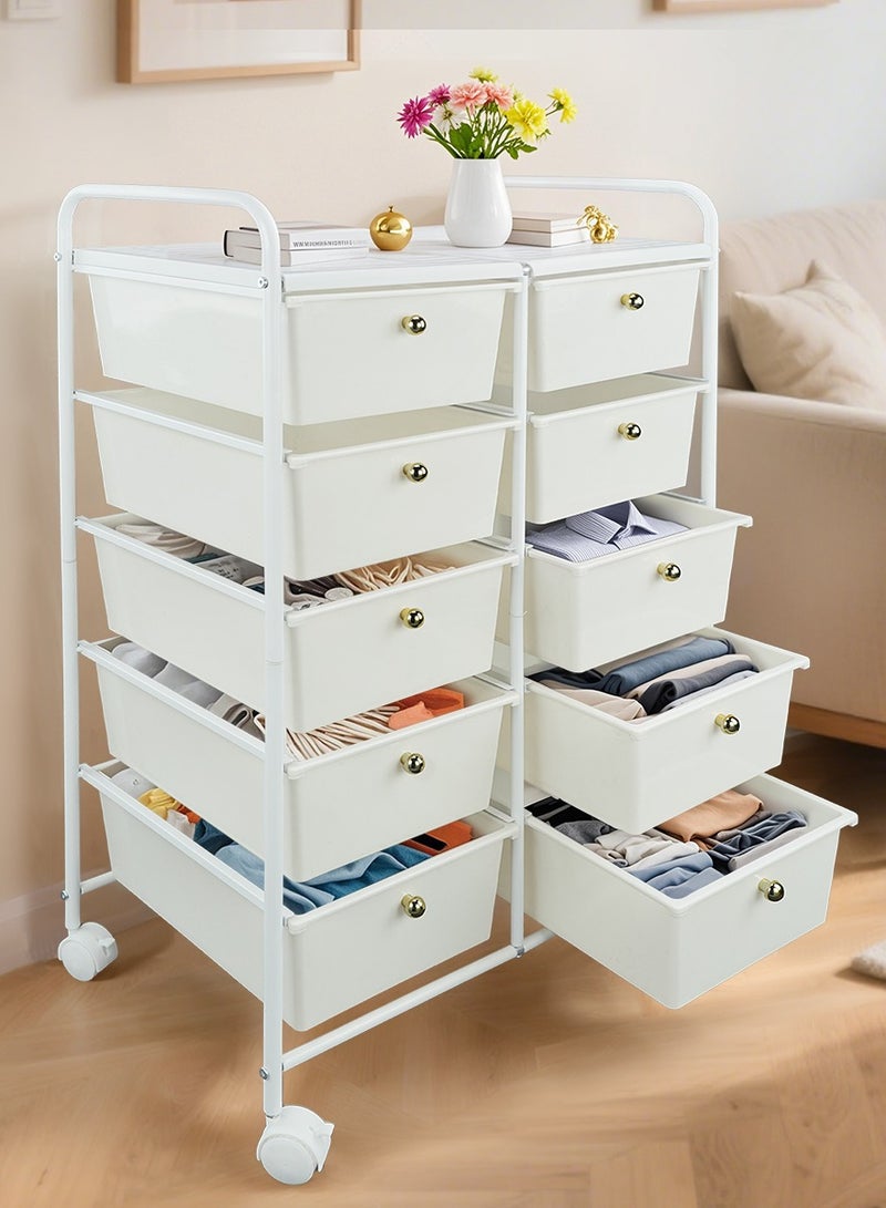 Generic 10-Drawer Double Row Rolling Storage Cart Multipurpose Mobile Rolling Plastic Drawer Cart with 4 Lockable Caster Wheels, for Crafts Documents Arts and Tools Storage in Classroom, Home, Office, School  - Image 1
