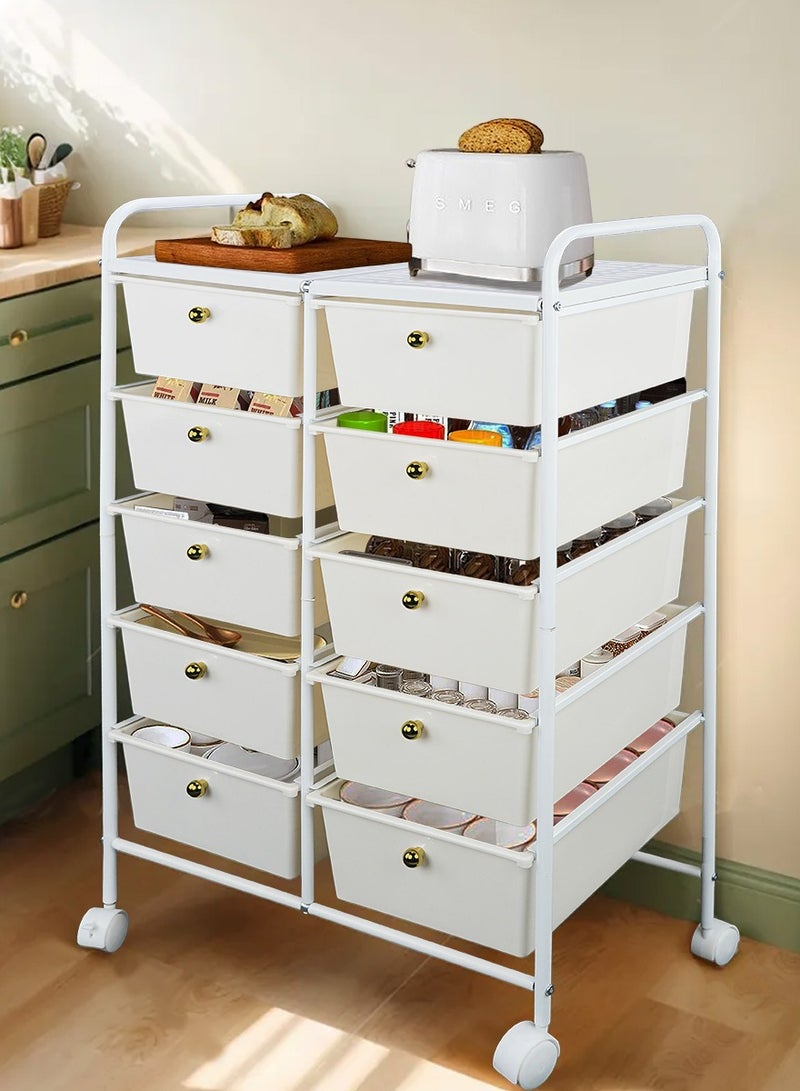 Generic 10-Drawer Double Row Rolling Storage Cart Multipurpose Mobile Rolling Plastic Drawer Cart with 4 Lockable Caster Wheels, for Crafts Documents Arts and Tools Storage in Classroom, Home, Office, School  - Image 2