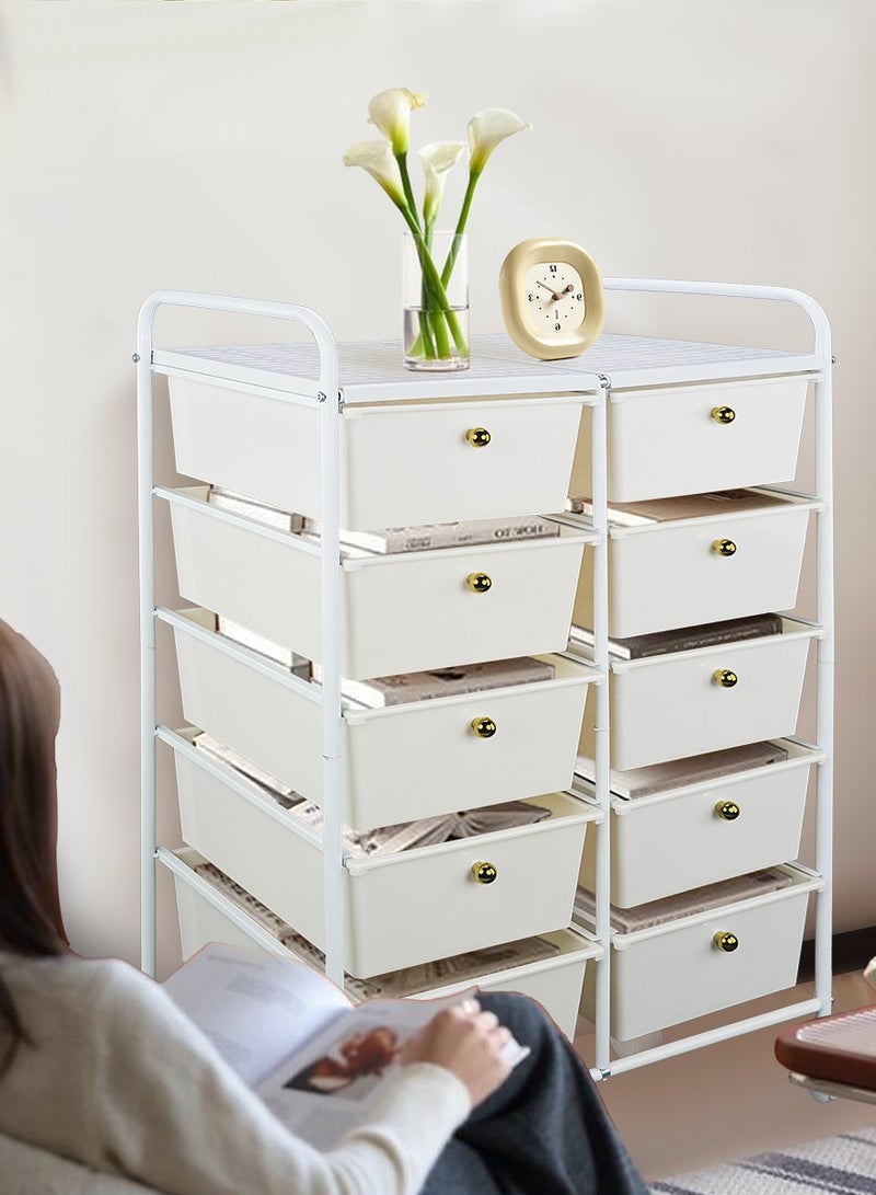 Generic 10-Drawer Double Row Rolling Storage Cart Multipurpose Mobile Rolling Plastic Drawer Cart with 4 Lockable Caster Wheels, for Crafts Documents Arts and Tools Storage in Classroom, Home, Office, School  - Image 3