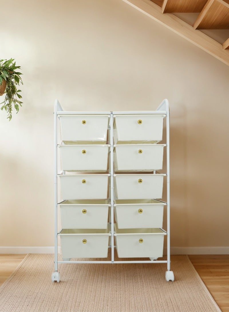 Generic 10-Drawer Double Row Rolling Storage Cart Multipurpose Mobile Rolling Plastic Drawer Cart with 4 Lockable Caster Wheels, for Crafts Documents Arts and Tools Storage in Classroom, Home, Office, School  - Image 5