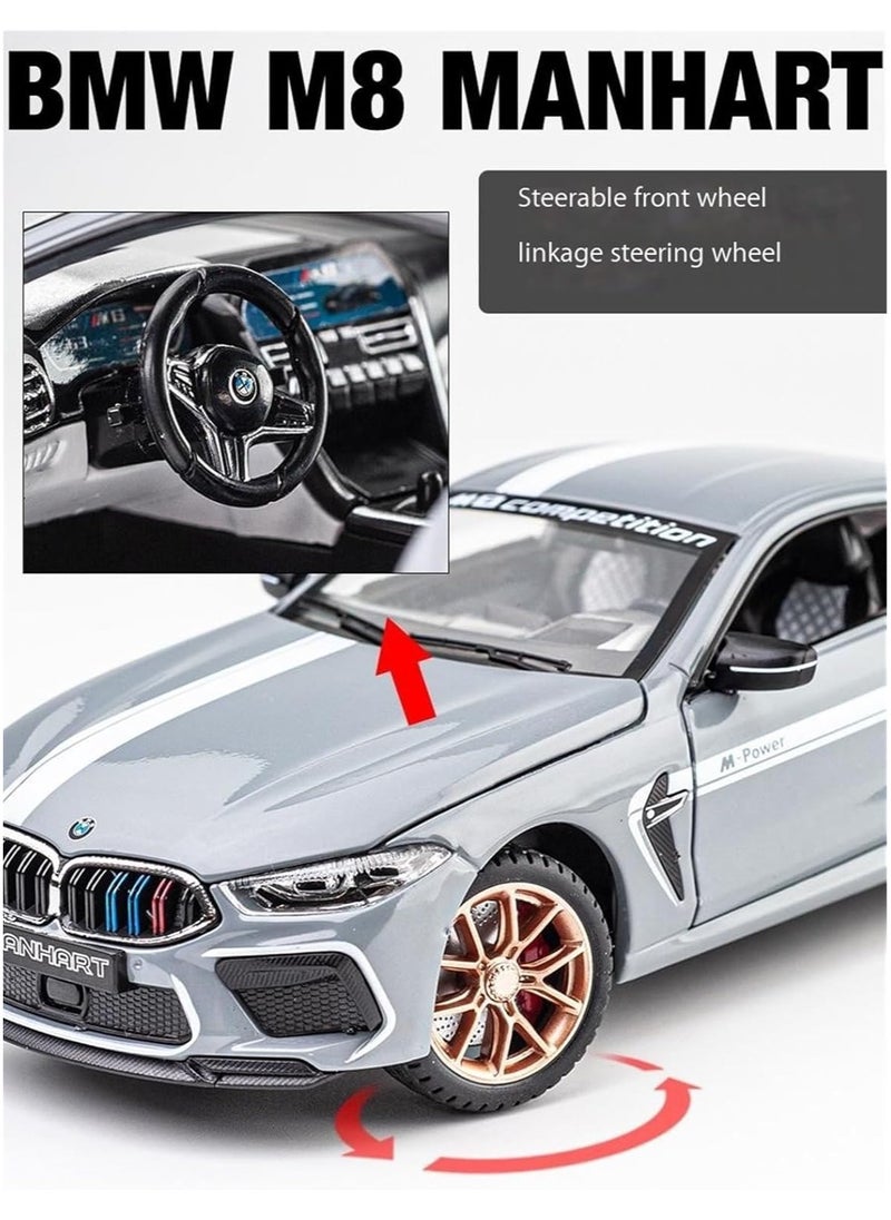 null - "Stunning metallic BMW car in (Gray) with movable doors, trunk, and hood, realistic sounds for added excitement, headlight illumination for a true-to-life touch, fast wheels for ultimate speed, and 16 cm of thrilling fun and entertainment!" - Image 1