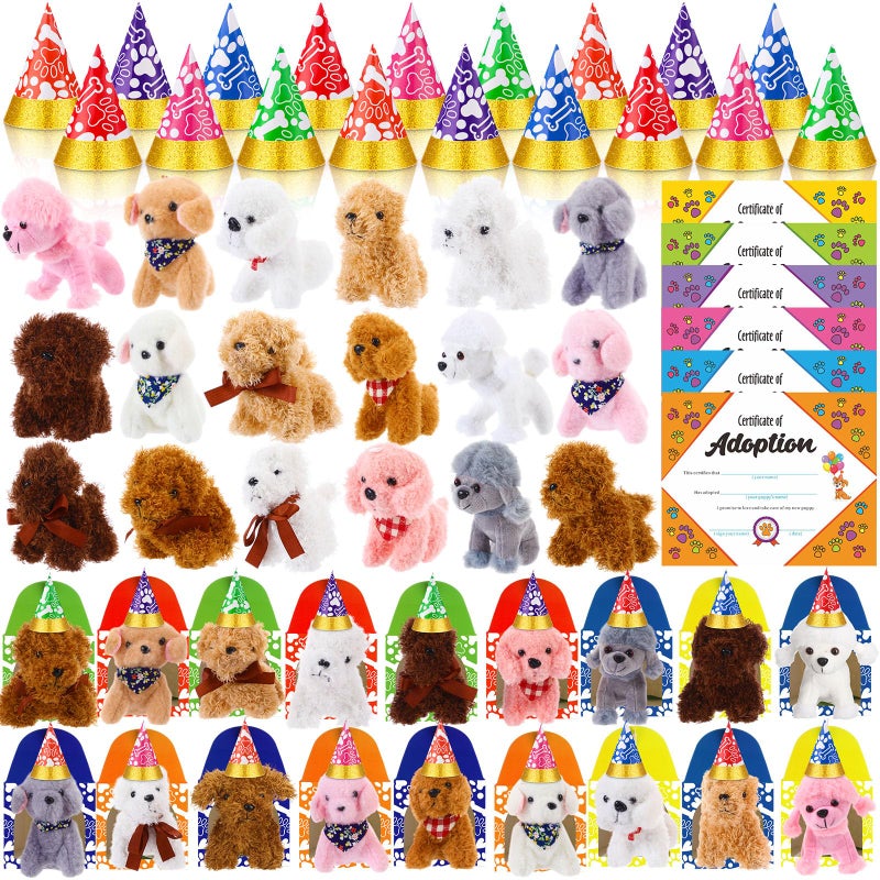 Gejoy 72 Pcs Adopt a Puppy Party Favors for Kids Puppy Themed Birthday Party Supplies Plush Dogs with Hats Adoption Certificates Boxes for Adopt a Pet Theme Boys Girls Birthday PartiesStylish Dog - Image 3
