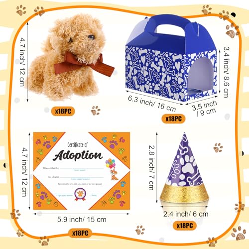 Gejoy 72 Pcs Adopt a Puppy Party Favors for Kids Puppy Themed Birthday Party Supplies Plush Dogs with Hats Adoption Certificates Boxes for Adopt a Pet Theme Boys Girls Birthday PartiesStylish Dog - Image 5