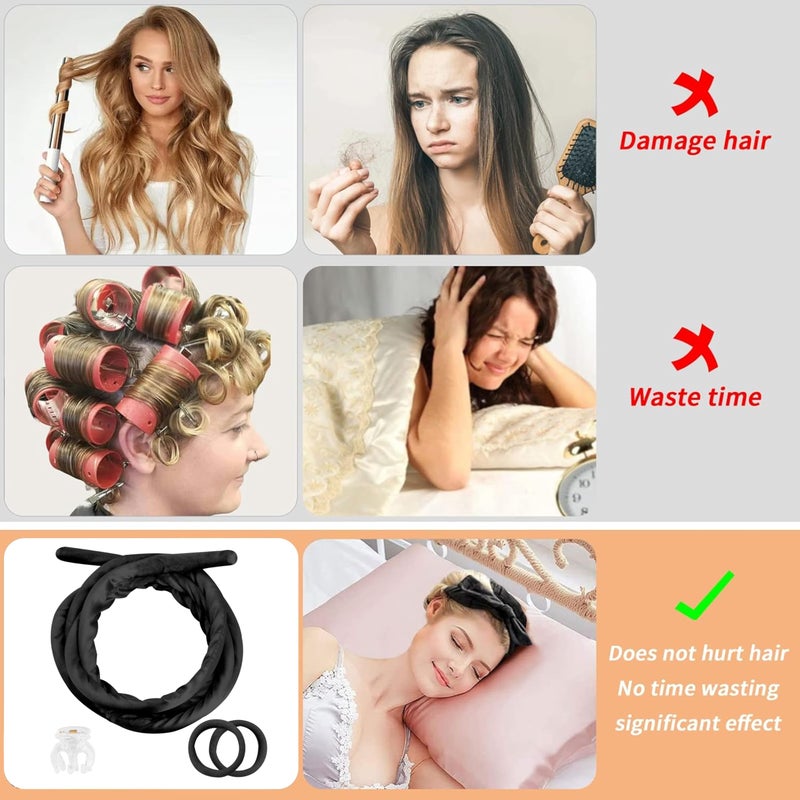 Pinkiou Heatless Curlers Overnight,Hair Curler to Sleep In, No Heat Hair Roller for Long & Short Hair, Heatless Curling Set with 2 Scrunchies (Black) - Image 5