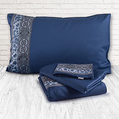 Spread Spain Cotton Villa Barcelona Bedsheet Super King Size with 2 Pillow Cases 500 Thread Count (108" x 108" Inch Navy Blue) - Image 5