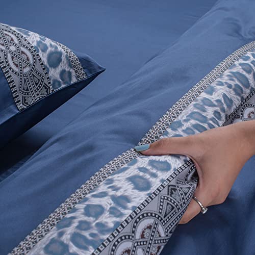 Spread Spain Cotton Villa Barcelona Bedsheet Super King Size with 2 Pillow Cases 500 Thread Count (108" x 108" Inch Navy Blue) - Image 3