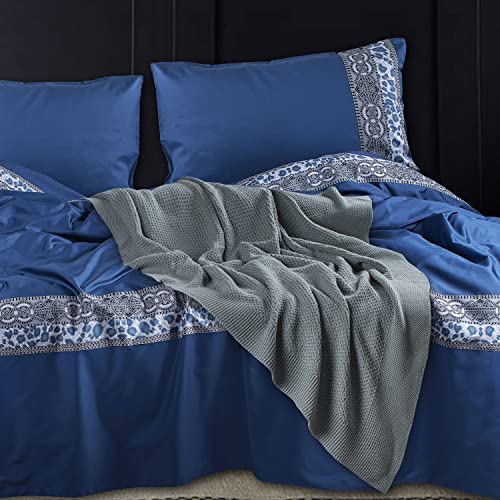 Spread Spain Cotton Villa Barcelona Bedsheet Super King Size with 2 Pillow Cases 500 Thread Count (108" x 108" Inch Navy Blue) - Image 4