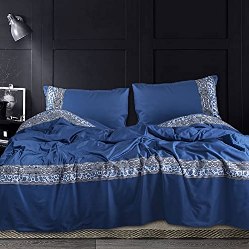 Spread Spain Cotton Villa Barcelona Bedsheet Super King Size with 2 Pillow Cases 500 Thread Count (108" x 108" Inch Navy Blue) - Image 2