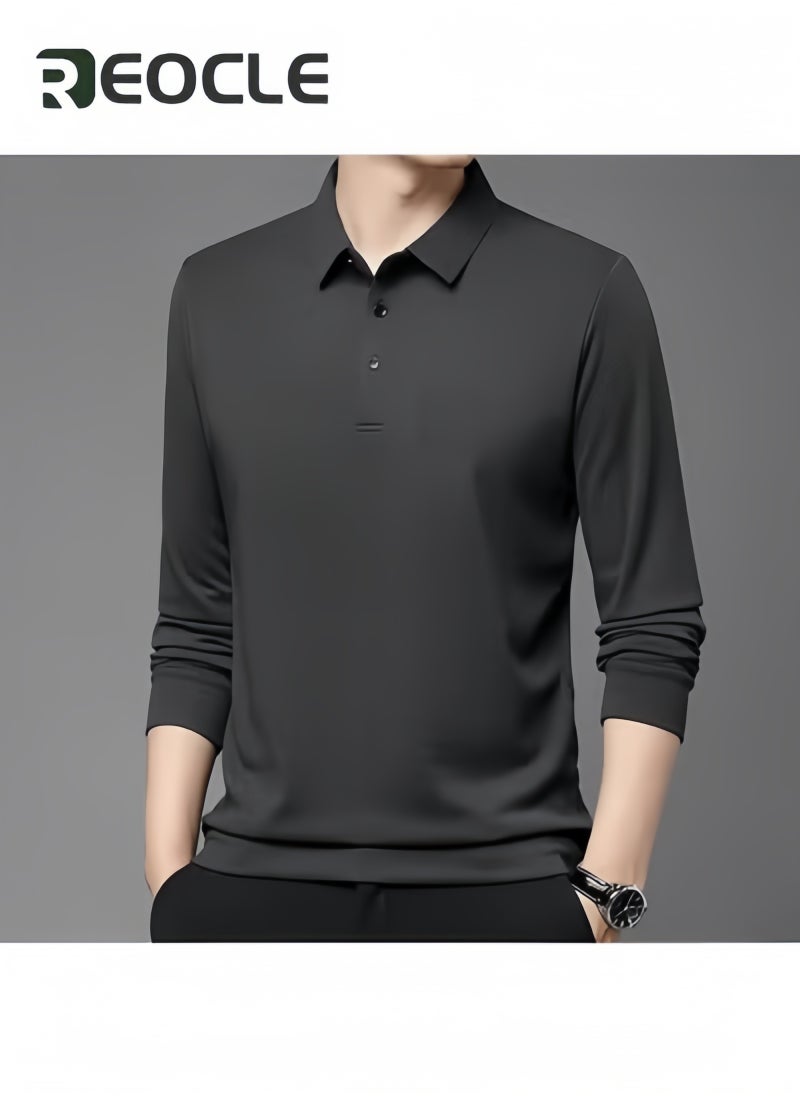 REOCLE - Men's Polo Shirts Long Sleeve Casual Solid Stylish Dry Fit Performance Designed Collared Golf Polo Shirts - Image 1