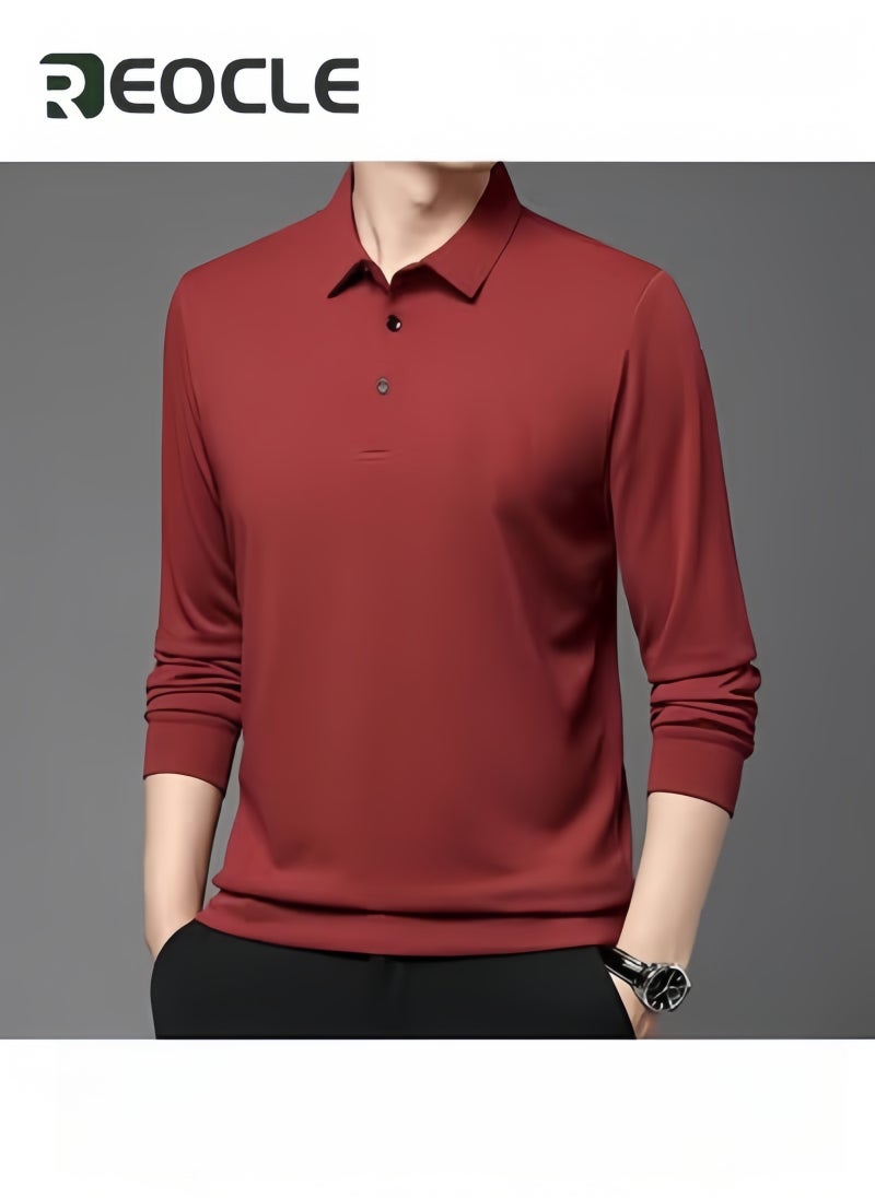 REOCLE - Men's Polo Shirts Long Sleeve Casual Solid Stylish Dry Fit Performance Designed Collared Golf Polo Shirts - Image 1