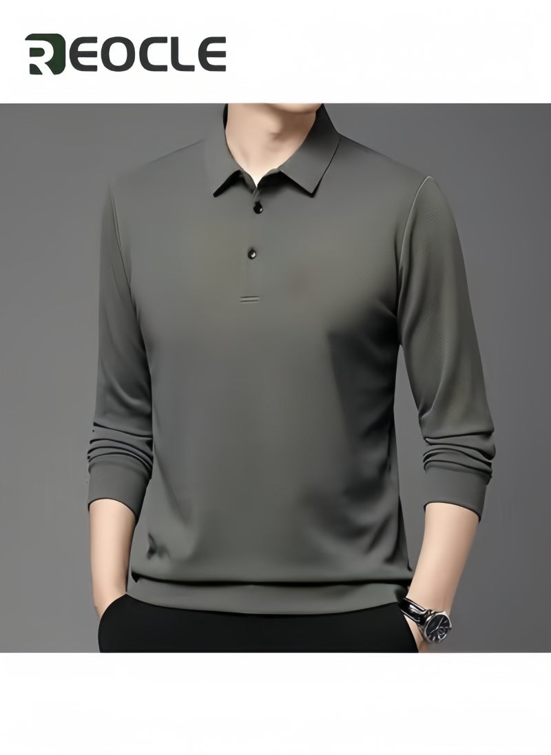 REOCLE - Men's Polo Shirts Long Sleeve Casual Solid Stylish Dry Fit Performance Designed Collared Golf Polo Shirts - Image 1