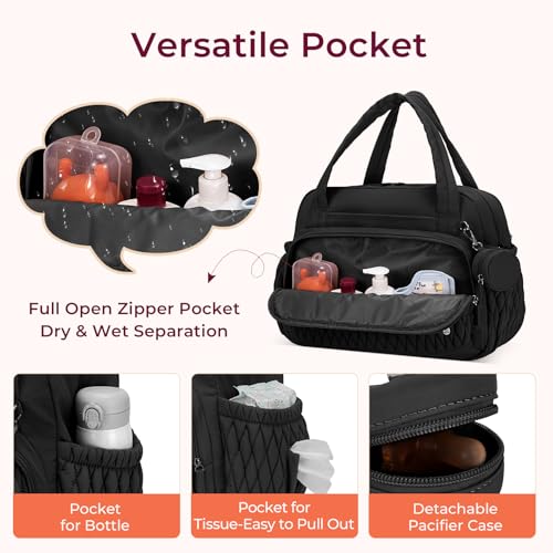 Telena Tote Diaper Bags, Travel Crossbody Large Capacity Hospital Bag for Women Labor Delivery with Pacifier Case Black - Image 5