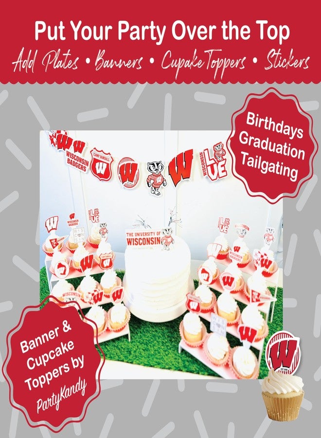 PartyKandy Wisconsin Badgers party supplies with UW tablecloth plates and napkins (37 piece set) for graduation, football tailgating, and birthday party decorations (Serves 12) (Wisconsin Badgers) - Image 5