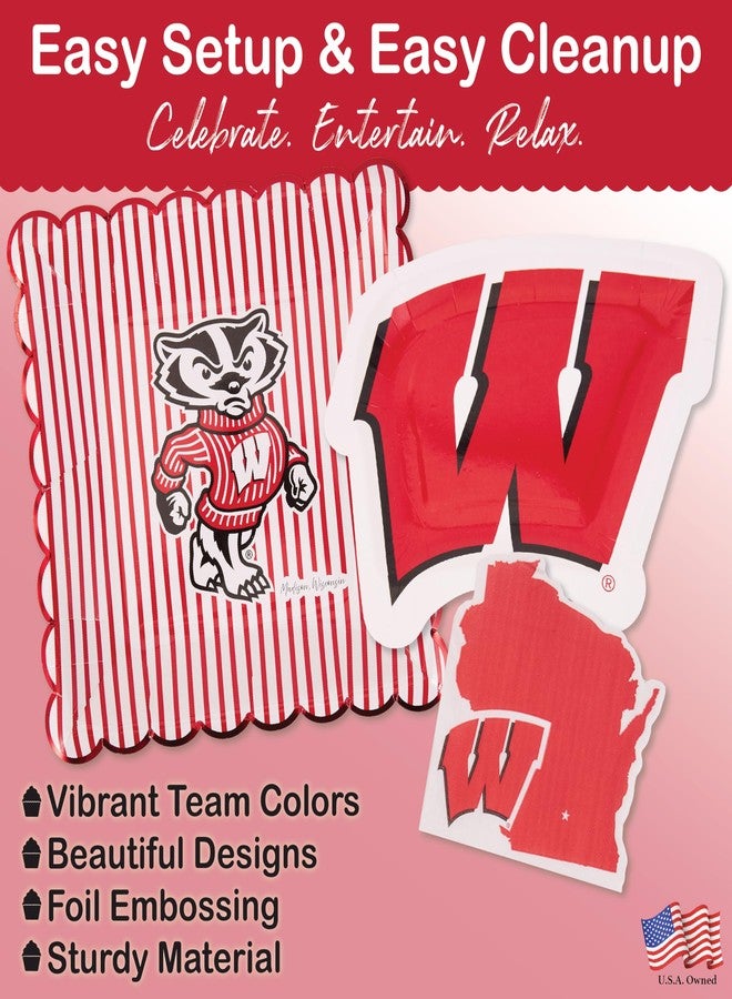 PartyKandy Wisconsin Badgers party supplies with UW tablecloth plates and napkins (37 piece set) for graduation, football tailgating, and birthday party decorations (Serves 12) (Wisconsin Badgers) - Image 3