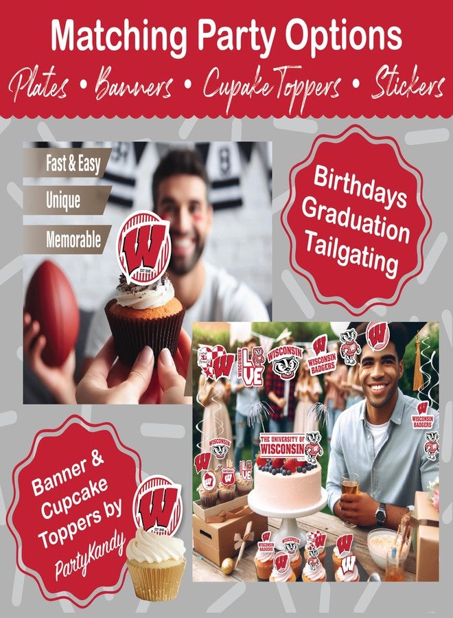 PartyKandy Wisconsin Badgers party supplies with UW tablecloth plates and napkins (37 piece set) for graduation, football tailgating, and birthday party decorations (Serves 12) (Wisconsin Badgers) - Image 4