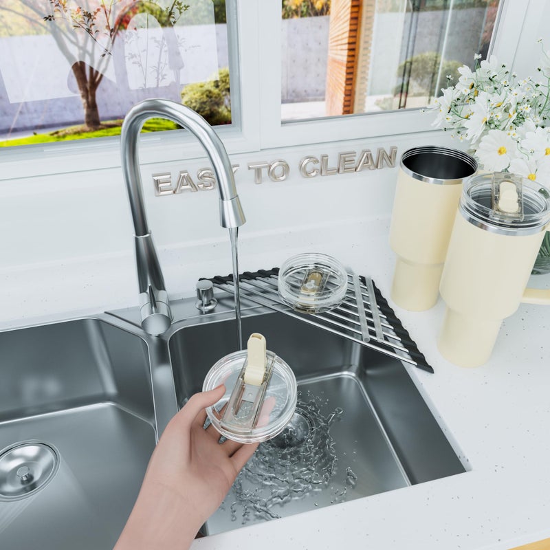 CeleVista 1 Pack Replacement Lid for Stanley 40 oz Quencher H2.0 & ProTour, Flip Straw Tumbler Lid for Stanley Cup, Leakproof, No Spill & Easy to Use Reusable Tumbler Cover(Cream-1P) - Image 5
