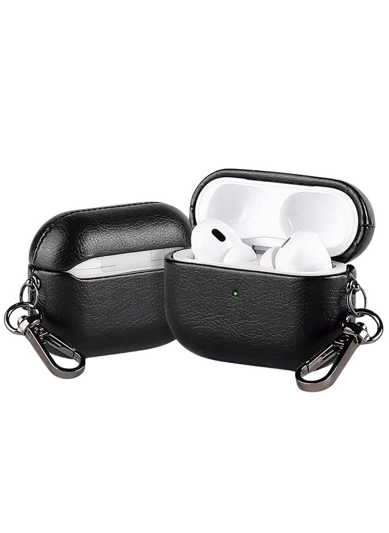 Generic - AirPods 4th Generation Case Leather Case, Compatible with AirPods 4 Gen (2024) (USB-C), Compatible with MagSafe, Drop Protection Cover with Lanyard, Orbit Hybrid Case, Black - Image 1