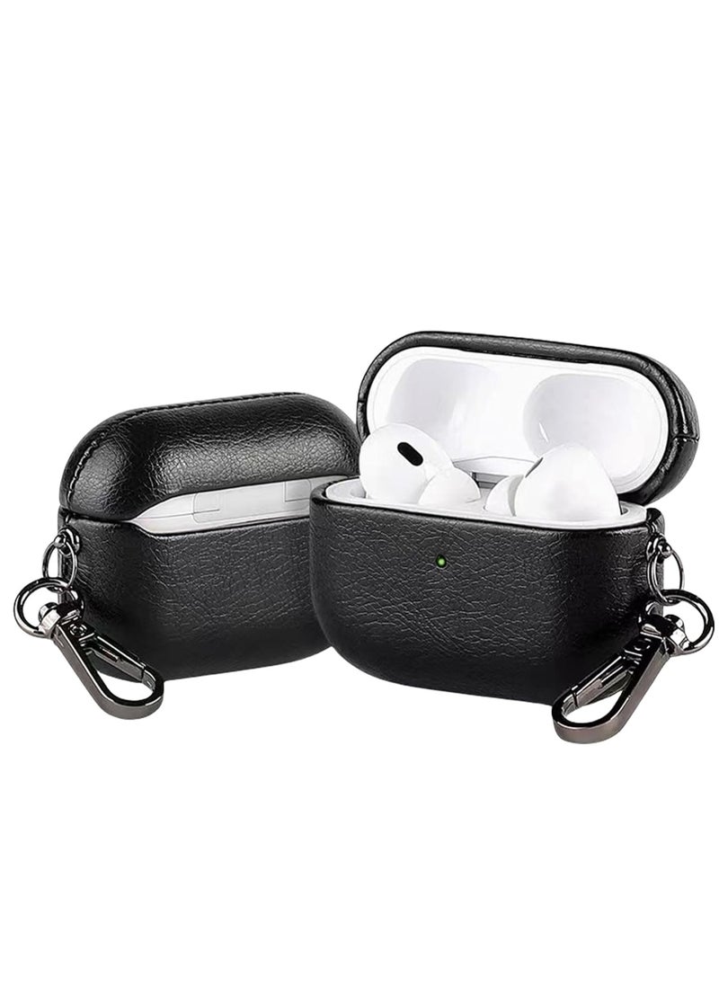 Generic - AirPods 4th Generation Case Leather Case, Compatible with AirPods 4 Gen (2024) (USB-C), Compatible with MagSafe, Drop Protection Cover with Lanyard, Orbit Hybrid Case, Black - Image 1
