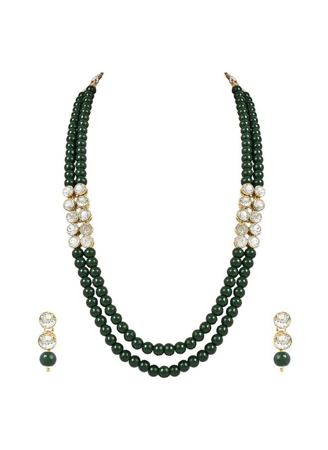 I Jewels I Jewels 18K Gold Plated Traditional Stunning White Stone Studded Layered Pearl Necklace Jewellery Set with Earrings For Women and Girls (IJ365G)  - Image 1