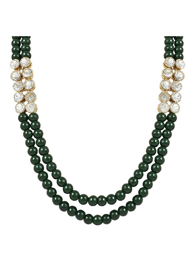 I Jewels I Jewels 18K Gold Plated Traditional Stunning White Stone Studded Layered Pearl Necklace Jewellery Set with Earrings For Women and Girls (IJ365G)  - Image 5