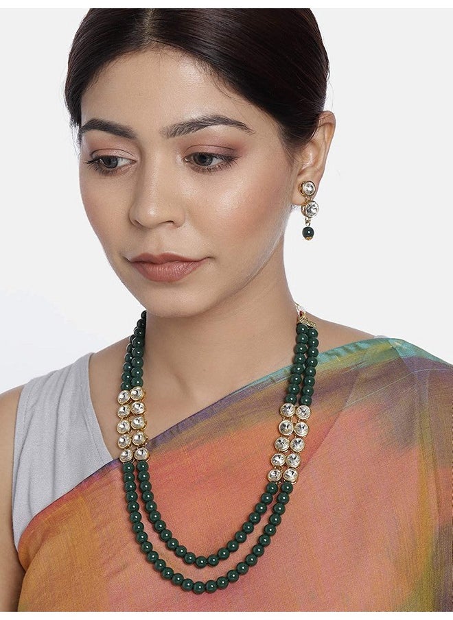 I Jewels I Jewels 18K Gold Plated Traditional Stunning White Stone Studded Layered Pearl Necklace Jewellery Set with Earrings For Women and Girls (IJ365G)  - Image 4