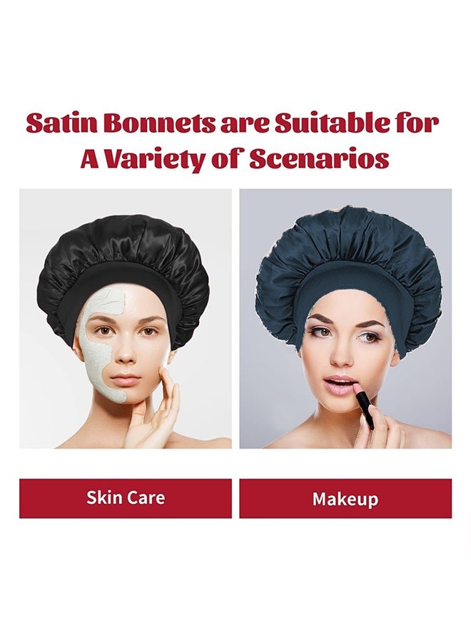 BOFAN 2Pcs Silk Bonnet for Sleeping, Satin Hair Bonnets, Soft Elastic Band Silk Sleep Cap, Hair Wrap for Women(Black&Navy blue) - Image 3